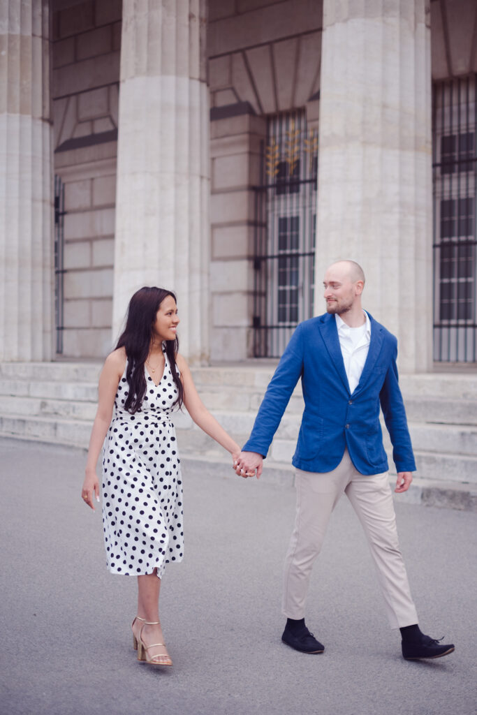 cinematic couple portrait in Vienna’s historic district